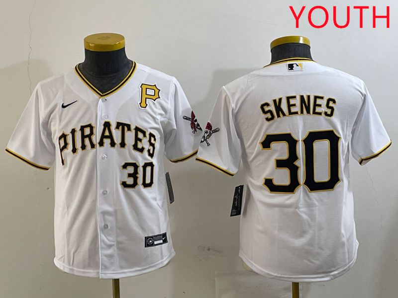 Youth Pittsburgh Pirates 30 Skenes White Game 2025 Nike MLB Jersey style 1